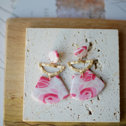 Trendy Fashion Rose Floral Dangle Pendant Enamel With Metal Parts Handmade Polymer Clay Earrings Sets Women's Accessories Gifts