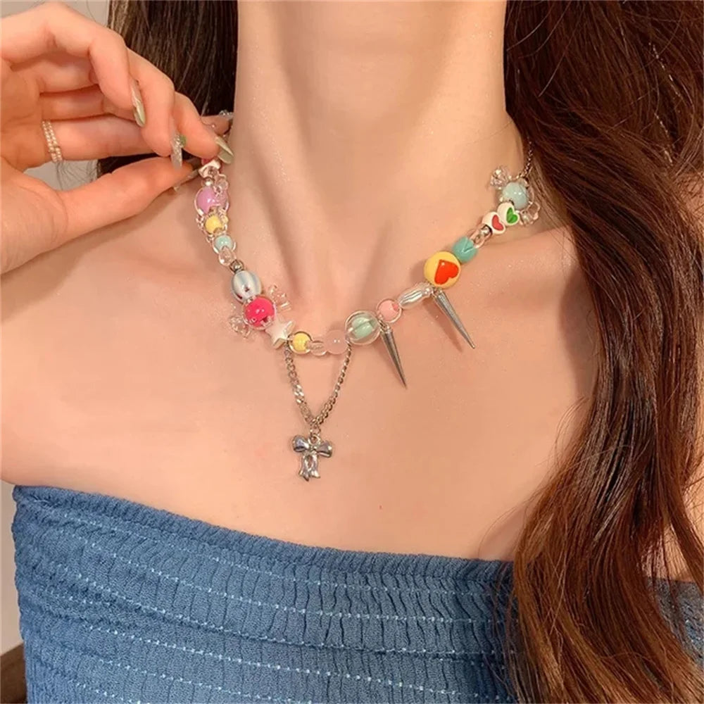 🌈💕 Adorable Heart Bead Choker Necklace for Trendy Girls 🌟✨
