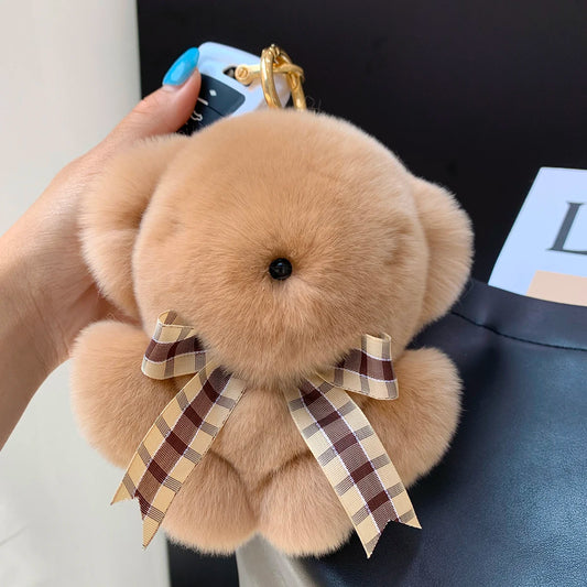 Soft Fluffy Bear Keychain Plush Rabbit Fur Bag Charm Cute Gift For Bags 🐻🐰