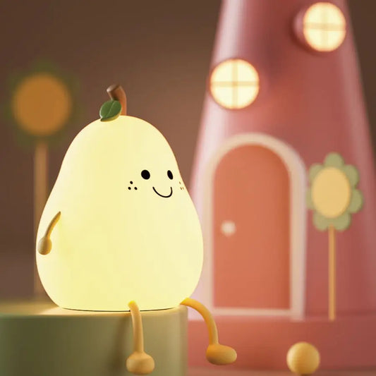 Kawaii Pear Silicone Night Light 🍐✨ - USB Rechargeable Touch Sensor Cat Lamp with Remote 🐾💕 for Kids & Baby Gifts!
