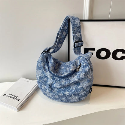 Kawaii Denim Dream 🎀✨ - Patchwork Shoulder Bag for Trendy Girls, Versatile Messenger Hobo Style! 👜💖