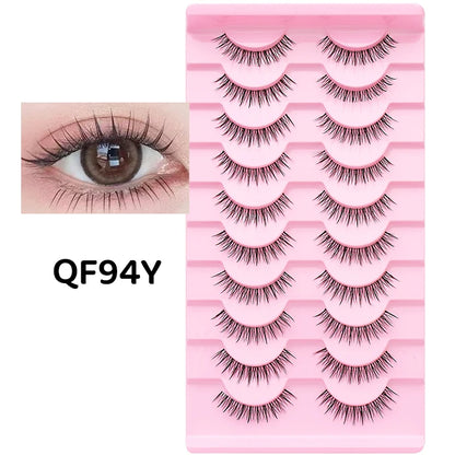 Adorable Manga Style False Eyelashes 10 Pairs Natural Full Strip Lashes For Anime Look Makeup ✨🐰🎀🌸