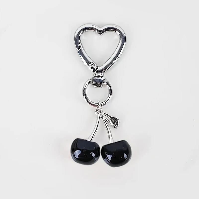 Heart Shaped Resin Cherry Keychain With Lobster Clasp Cute Bag Charm 💖🍒