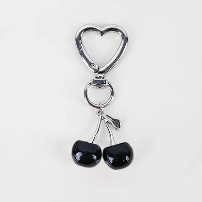 Heart Shaped Resin Cherry Keychain With Lobster Clasp Cute Bag Charm 💖🍒