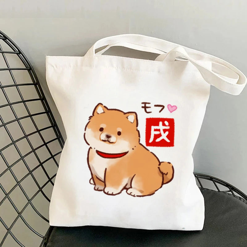 Shiba Inu Delight 🐶✨ Adorable Canvas Tote for Fun-filled Adventures! 🎉💖 - Pixie Quill