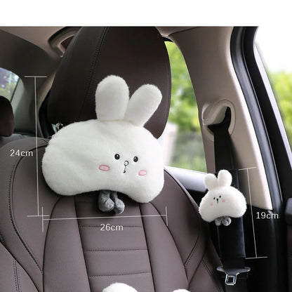 White Rabbit Car Neck Pillow 🐰 | Kawaii Travel Headrest & Cute Interior Accessory 🌟 | Perfect Gift! 🎁
