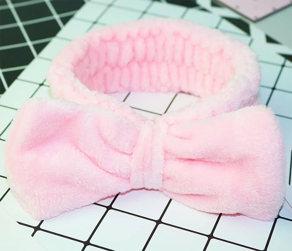 Women Wash Face Makeup Soft Coral Fleece Elastic Headband Head Wrap Cute Rabbit Bow Animal Ears Hairband Girl Hair Accessories