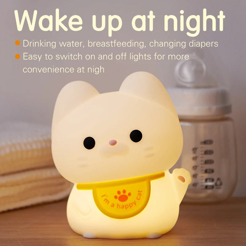 Adorable Kawaii Cat LED Night Light 🐾✨ | Cute Rechargeable Mood Lamp for Dreamy Bedrooms 🌙💖