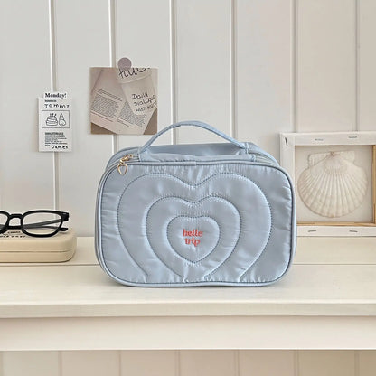 Kawaii Heart Tote Bag 💖 | Spacious Makeup Organizer for Daily Essentials ✨ | Adorable Travel Toiletry Case 🌸