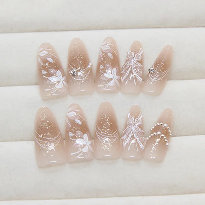 Kawaii Butterfly Delight 🌸✨ 30 Almond Shaped Press-On Nails with Nail Glue & File! 🦋💅