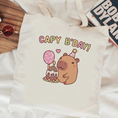 Kawaii Capybara Canvas Shopping Bag 🛍️✨ - Eco-Friendly Tote for Adorable Adventures! 🌿😊