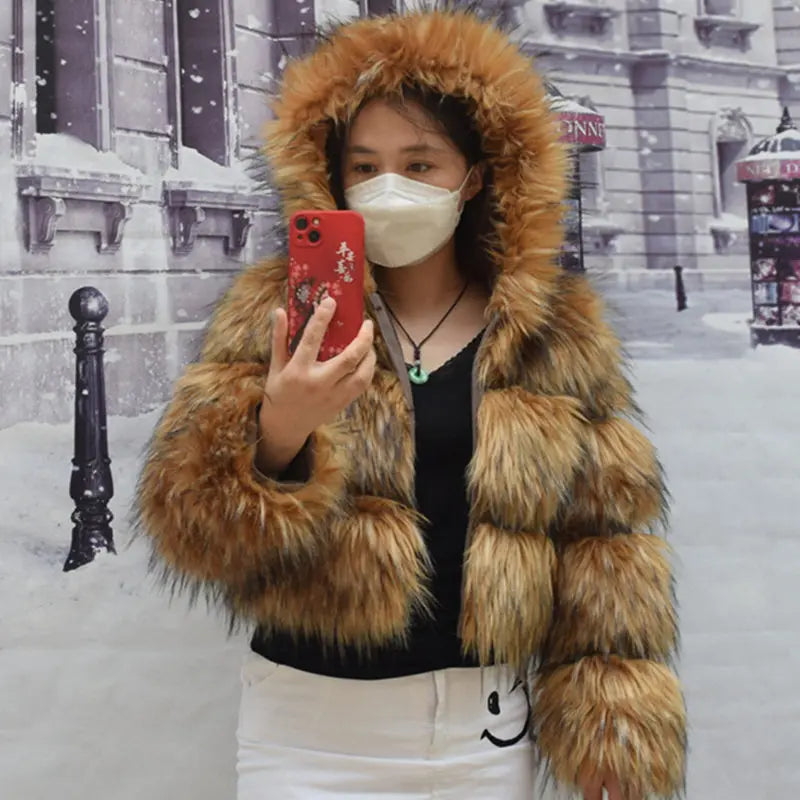 Kawaii Cozy Faux Fur Coat 🦊✨ Women's Winter Jacket in Brown 🍂 Plus Size Warmth & Style! 🎀