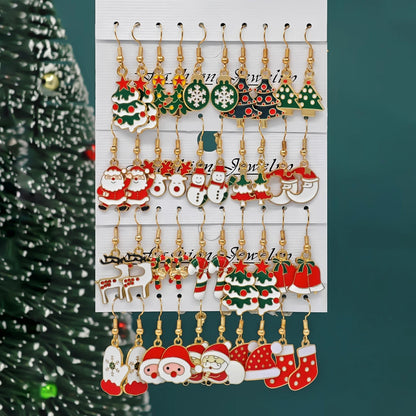 Whimsical Christmas Cartoon Santa Elk Tree Drop Earrings for Women 🎄🎅
