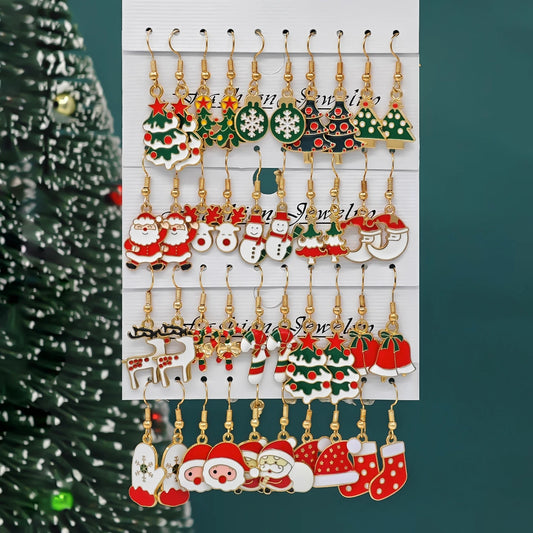 Whimsical Christmas Cartoon Santa Elk Tree Drop Earrings for Women 🎄🎅