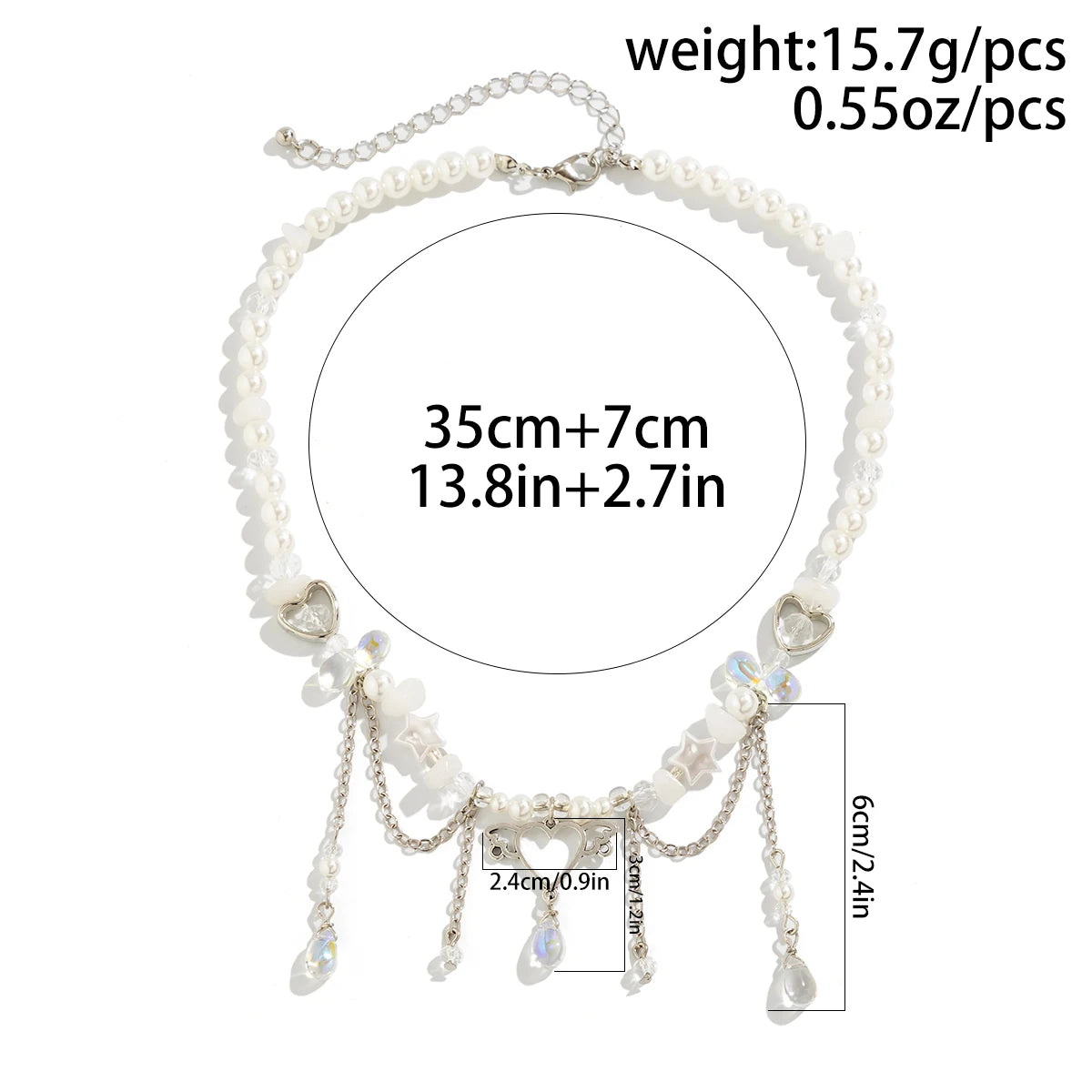 Kawaii Heart Charm Pearl Tassel Necklace 🌟✨ | Trendy Crystal Beads Choker for Girls 🎀💖 | Perfect Party Gift Jewelry!