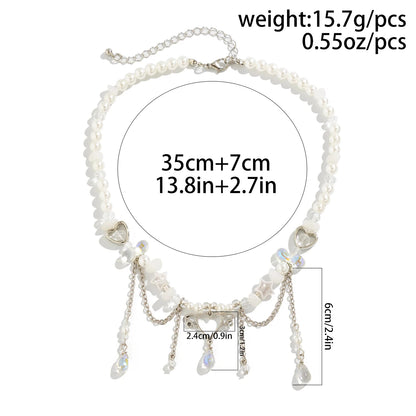 Kawaii Heart Charm Pearl Tassel Necklace 🌟✨ | Trendy Crystal Beads Choker for Girls 🎀💖 | Perfect Party Gift Jewelry!