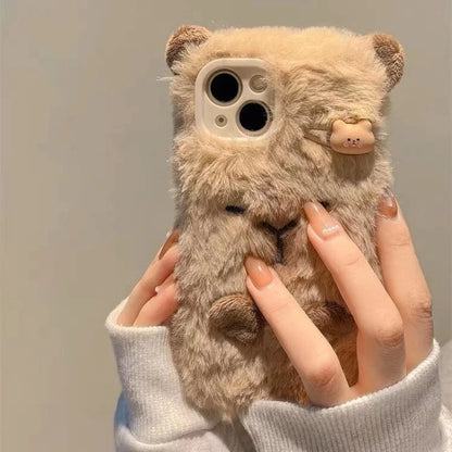 Adorable Kawaii Capybara Plush Phone Case for iPhone 15/14/13/12/11 Pro Max 📱✨ - Shockproof Luxury & Creative Design! 🐾