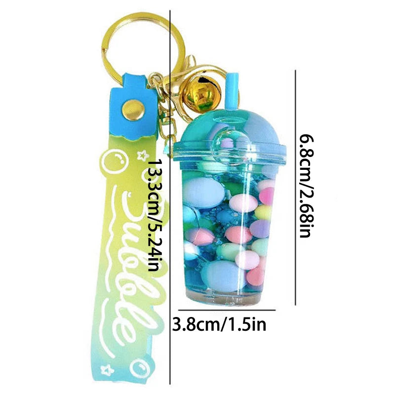 ✨ Adorable Quicksand Jelly Bean Keychain 🌈 - Whimsical Liquid Pearl Milk Tea Pendant for Trendy Bags & Keys! 🎀 - Pixie Quill