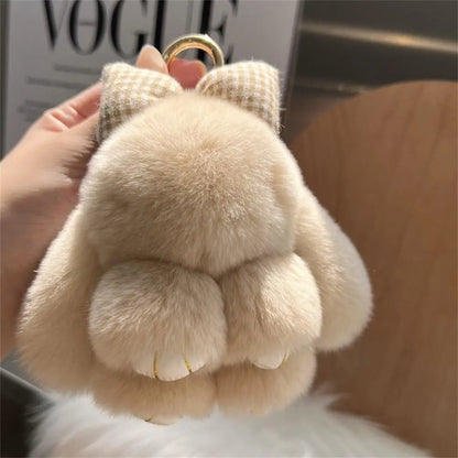 Plush Bunny Keychain Cute Bowknot Fur Rabbit Toy Charm 🐰✨