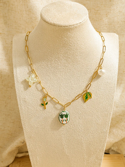 Geometric Pearl Five Point Star Necklace Green Ceramic Stone With Stainless Steel Chain Unisex Fashion Gift ✨💚