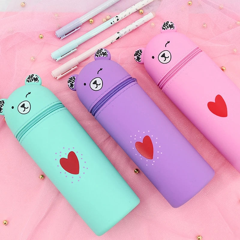 Kawaii Bear Silicone Pencil Case 🐻✨ | Cute & Portable Stationery Organizer with Large Capacity! 🎨✏️