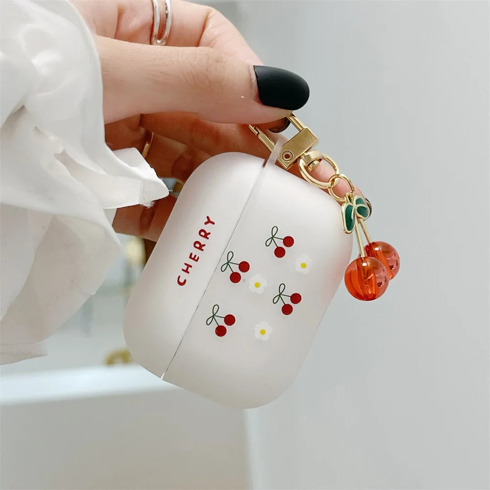 🍒 Cute Crystal Cherry Charm Case for AirPods Pro 2 ✨ Soft Matte Silicone Cover for Apple AirPods 1/2/3 🎧💖 - Pixie Quill