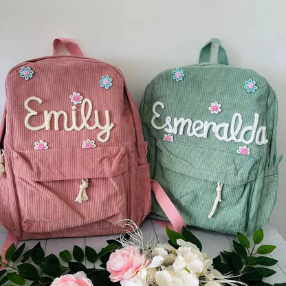 Kawaii Custom Name Backpack 🎒✨ | Adorable Embroidered Corduroy School Bag for Kids 🌈💕 | Perfect for Back to School!