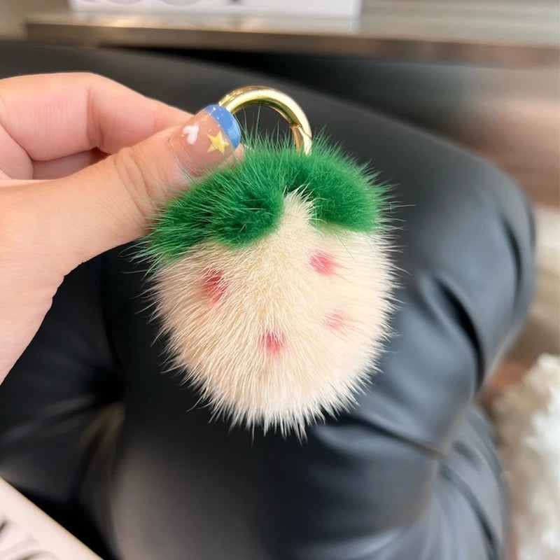 Adorable Kawaii Strawberry Mink Fur Keychain 🍓✨ - Fluffy Bag Charm & Cell Phone Pendant for Women! 👜💕