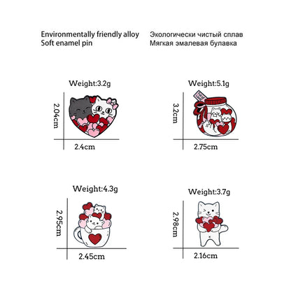 Kawaii Wink Cat Brooch with Red Heart ❤️ | Cute Cup Kitty Enamel Pin for Cat Lovers 🐾 | Perfect Gift for Friends 🎁