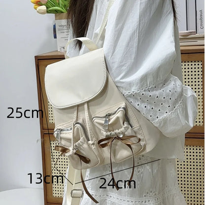 Kawaii Bow Backpack 🎀 | 2024 Trendy Nylon Girls' Backpack for Light Travels 🌟 | Casual Commuter Style ✨