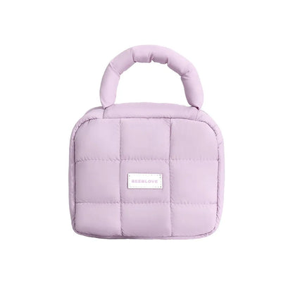 Kawaii Puffed Cosmetic Bag 🌸✨ Cute Quilted Toiletry Pouch for Travel 👜💕 Multi-Purpose Makeup Case
