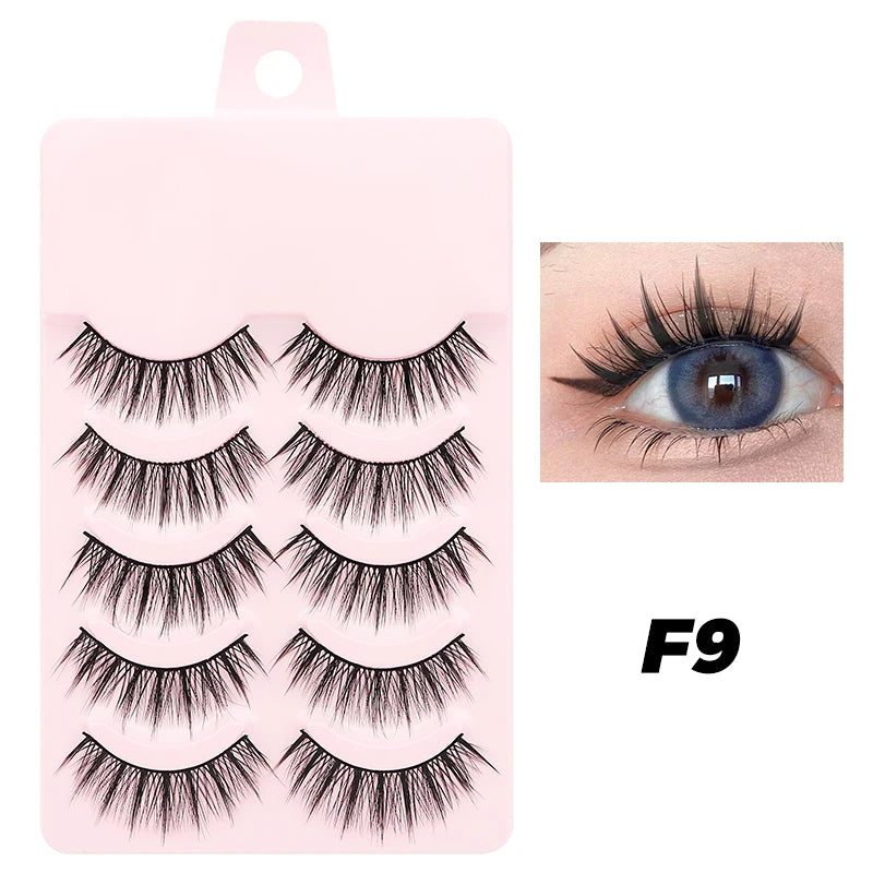 Pastel Little Devil Anime Lashes 5 Pairs Clear Band Full Strip For Natural Daily Manga Style Eyelashes 😈👁️✨