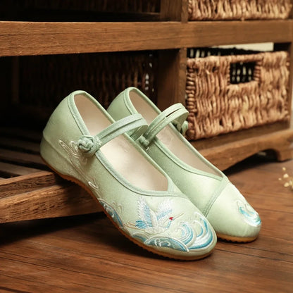 Retro Red Embroidered Ballet Flats Women Casual Anti Skid Hemp Flat Shoes 👡🌸