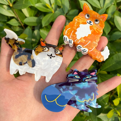 Retro Leopard Cat Acetate Hair Claw Clip For Thick Hair Cute Floral Barrette 🐾✨