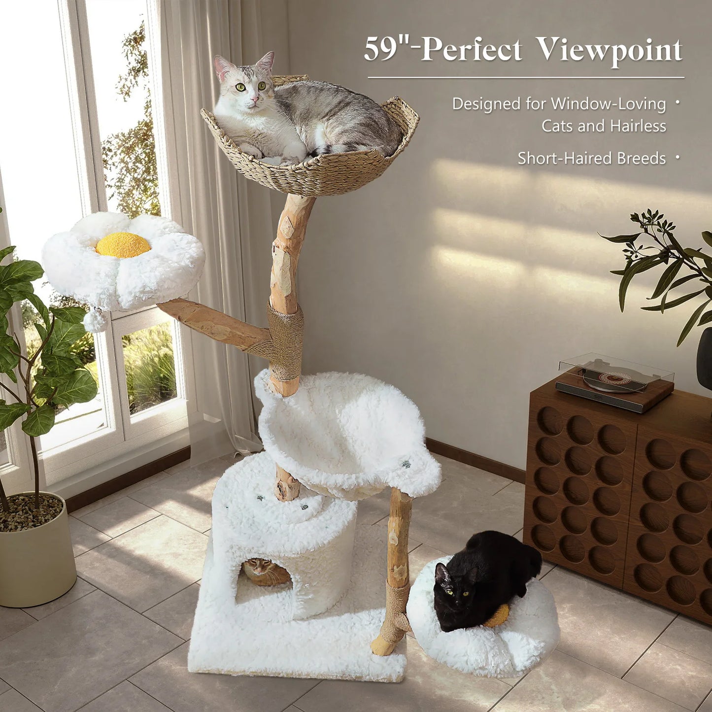 Deluxe Indoor Cat Tree Tower With Sisal Post, Wicker Basket Bed Flower Condo 🐾🌸