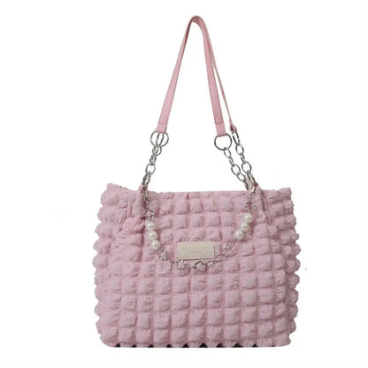 Kawaii Quilted Plaid Tote Bag 🎀✨ - Chic Soft Fabric Shoulder Purse for Stylish Ladies 💖