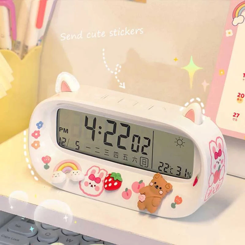 Kawaii Digital Alarm Clock 🌟 | Adorable Timekeeper with Fun Stickers 🎀 | Perfect for Students & Room Decor 💖