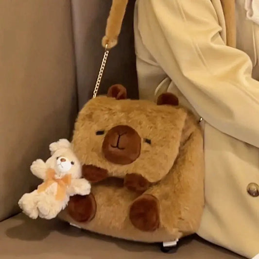 Kawaii Capybara Plush Backpack 🐹✨ | Cute Large Capacity Schoolbag for Students & Women 🎒💖 | Versatile Handbag & Crossbody Bag