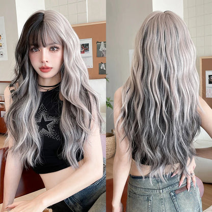 Kawaii Dreamy Sakura Pink Wavy Wig 🌸✨ | High-Density Curly Hair with Bangs for Sweet Girls 💖🎀