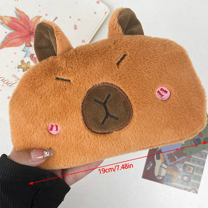 Capybara Cuddle Pouch 🦙✨ Adorable Plush Pencil & Cosmetic Case 🎒💖 - Pixie Quill