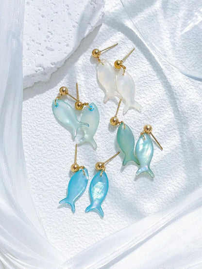 Pastel Shell Fish Pendant Earrings For Women Multicolor Beach Party Jewelry Waterproof Stainless Steel 💖🐟✨