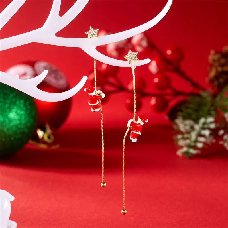 Santa Tassel Earrings Asymmetric Dangle for Women Christmas Snowflake 🎄✨