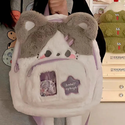 Kawaii Plush Fluffy Backpack 🎒✨ | Cute Purple & White Women's Bag for Fashion Lovers 🌸💕