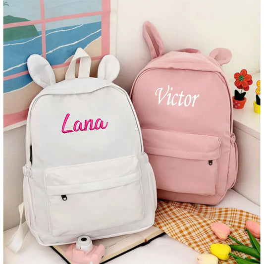 Kawaii Custom Name Bunny Backpack 🐰✨ | Personalized Colorful School Bag for Kids 🎒💖 | Lightweight & Spacious!