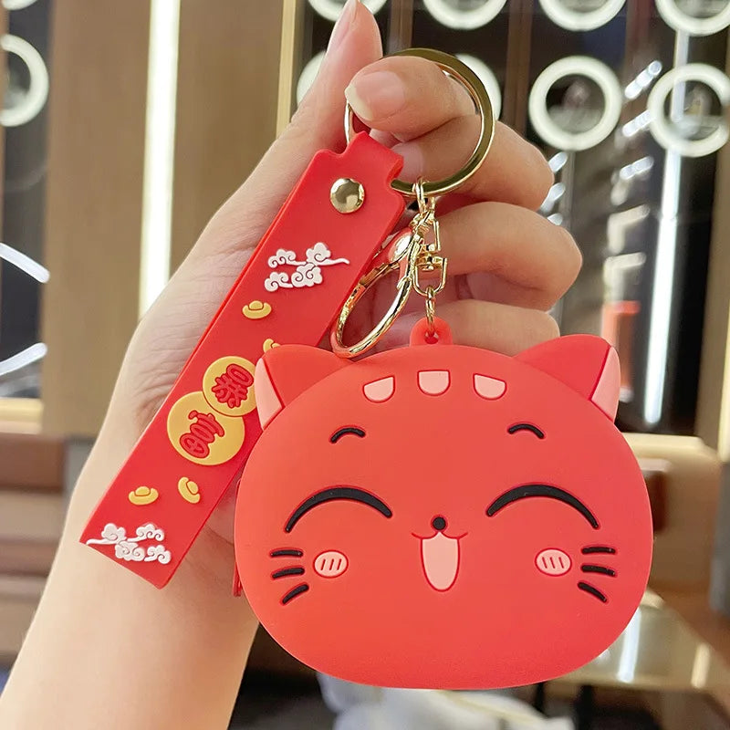 🐱 Kawaii Cat Silicone Coin Pouch 👜 Cute Keyring Organizer for Kids!
