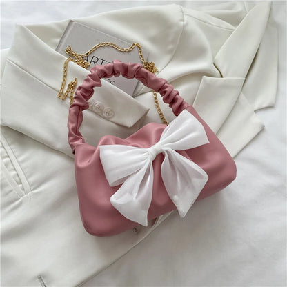 Kawaii Bowknot PU Leather Shoulder Bag 🎀 | Cute Chain Messenger Handbag for Stylish Women 💖
