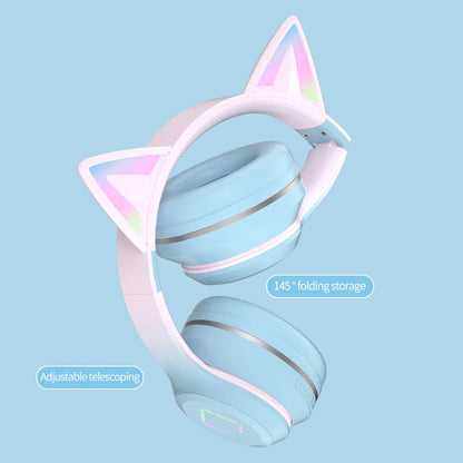 ✨ Kawaii Cat Ears LED Bluetooth Headphones 🎧 - Foldable Wireless Headset for Kids! 🐾🎶