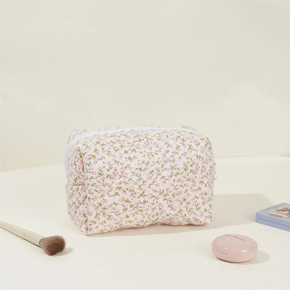 Kawaii Custom Floral Makeup Bag 🌸✨ | Adorable Cotton Travel Toiletry Case 🎀 | Personalized Birthday Gift for Girls 🎉