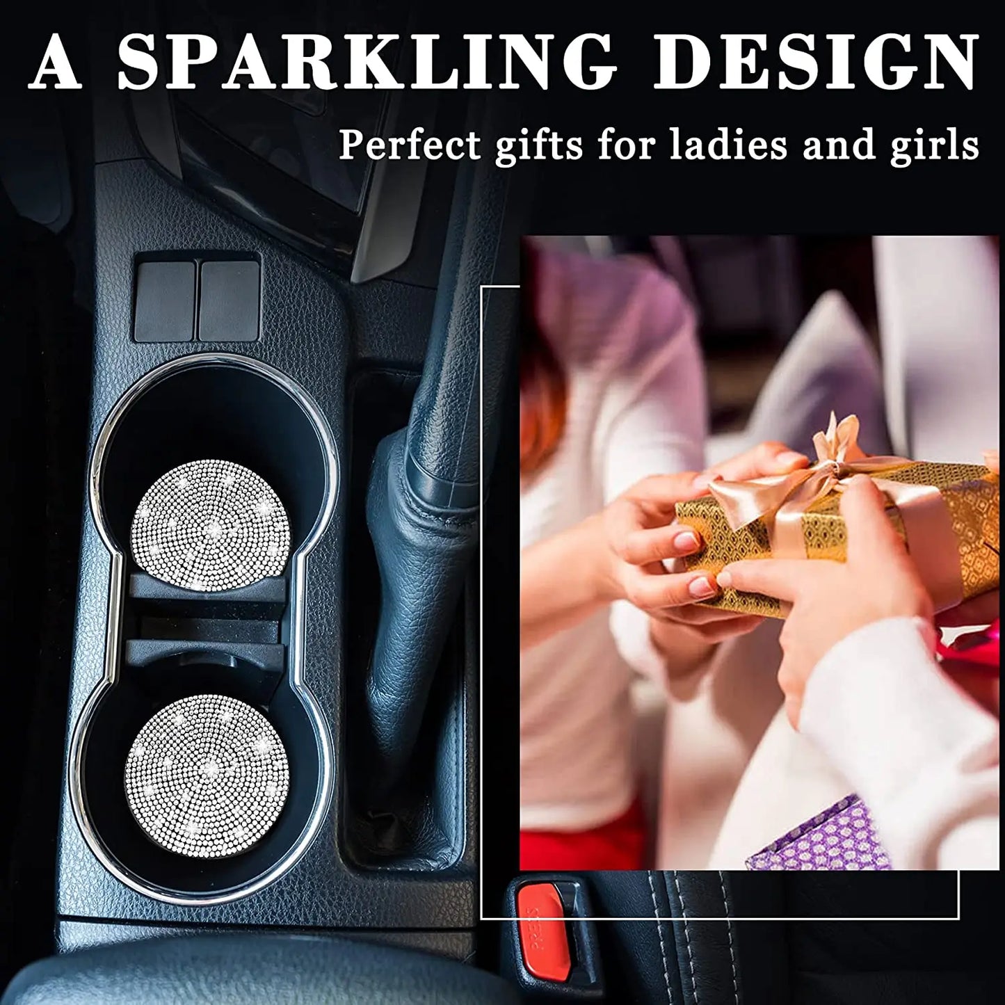 Adorable Blingy Rhinestone Car Cup Holder Coasters ✨💖 | 2pcs Non-Slip Silica Gel Mats for a Cute Automotive Touch!
