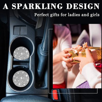 Adorable Blingy Rhinestone Car Cup Holder Coasters ✨💖 | 2pcs Non-Slip Silica Gel Mats for a Cute Automotive Touch!